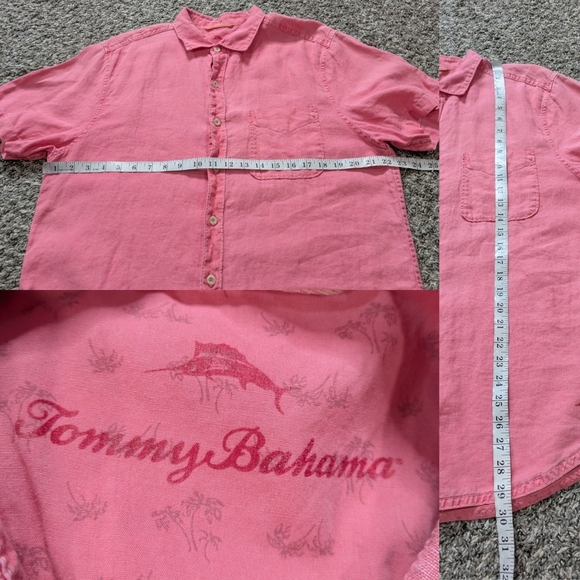 Tommy Bahama Salmon Pink Linen Button Up Short Sleeve Shirt M - Picture 9 of 9